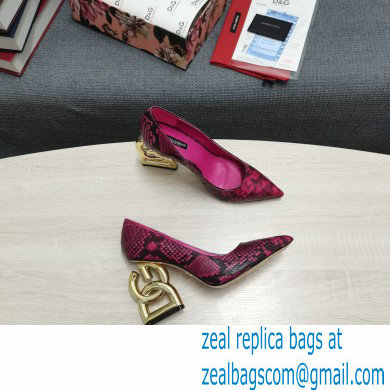 Dolce  &  Gabbana Heel 10.5cm Leather Pumps Snake Print Fuchsia with DG Pop Heel 2021